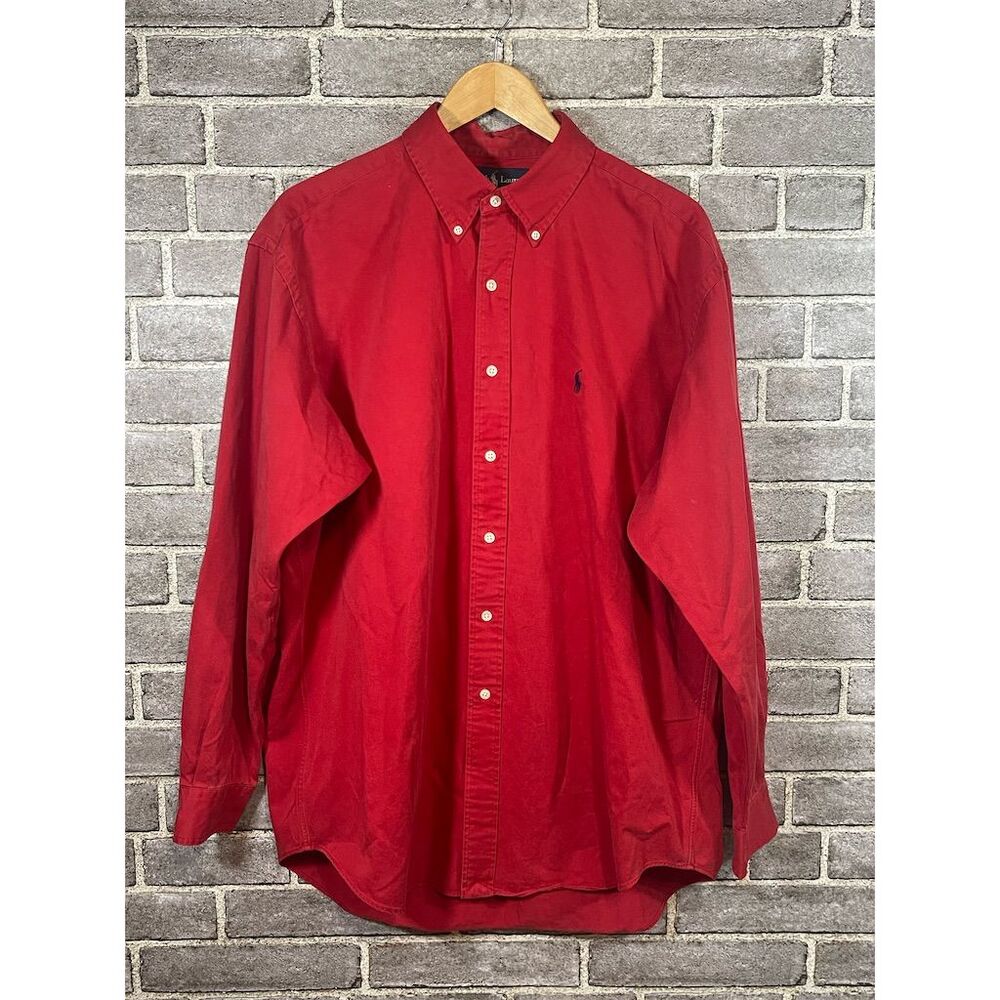Ralph Lauren Men's Red Long Sleeve Button-Down Shirt Standard Size L